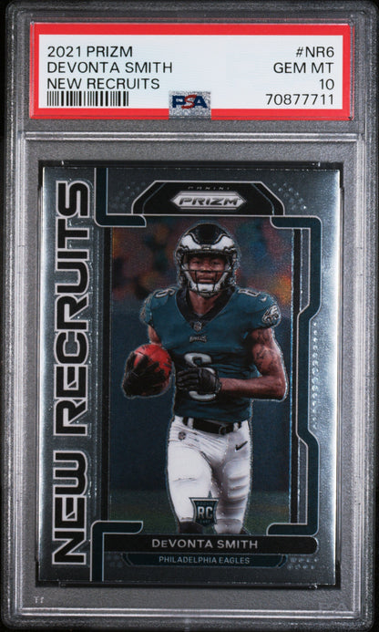 Graded 2021 Panini Prizm DeVonta Smith #NR6 New Recruits Rookie RC Football Card PSA 10 Gem Mint