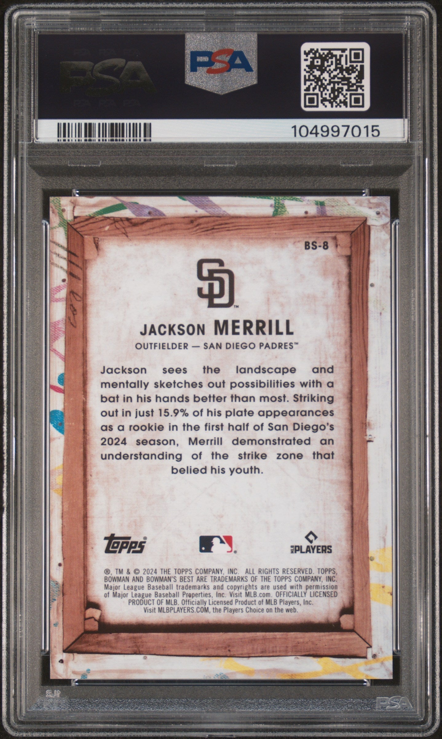 Graded 2024 Topps Bowmans Best Jackson Merrill #BS8 Bowman Showpieces Rookie RC Baseball Card PSA 10 Gem Mint