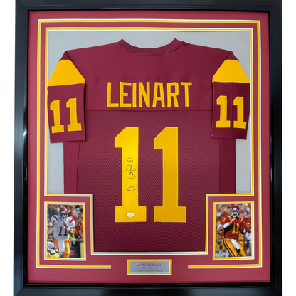 Framed Autographed/Signed Matt Leinart 35x39 USC Southen Cal Red College Football Jersey JSA COA