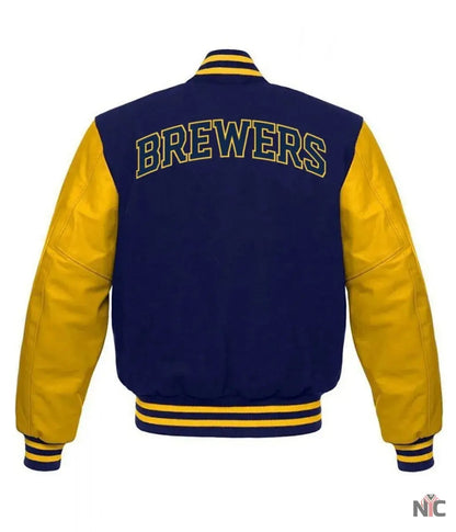 Letterman Milwaukee Brewers Yellow and Blue Jacket