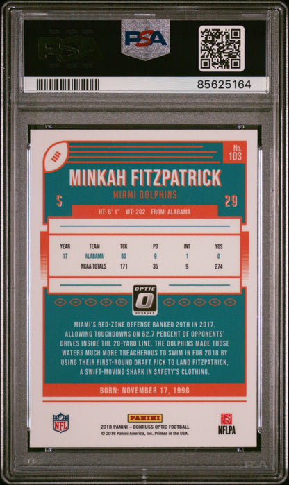 Graded 2018 Panini Donruss Optic Minkah Fitzpatrick #103 Rookie RC Football Card PSA 9 Mint