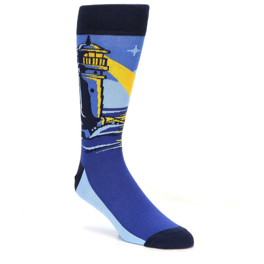 Blue Beach Lighthouse on Pier Men's Dress Socks