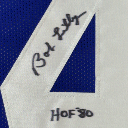 Framed Autographed/Signed Bob Lilly HOF 80 35x39 Dallas Retro Blue Football Jersey JSA COA