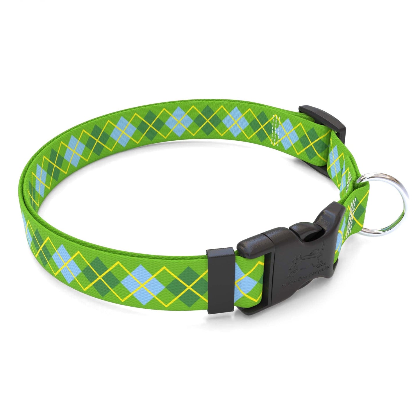 Personalized Lime Argyle Dog Collar
