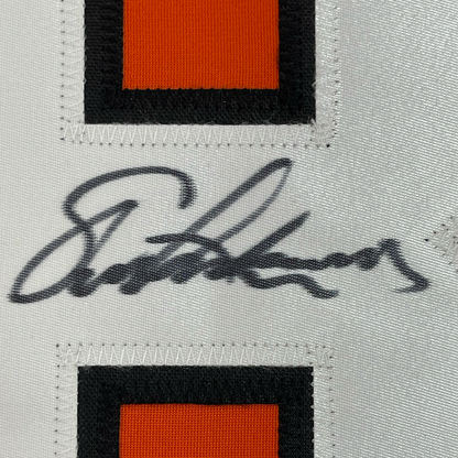 Framed Autographed/Signed Eric Lindros 35x39 Philadelphia Orange Hockey Jersey JSA COA