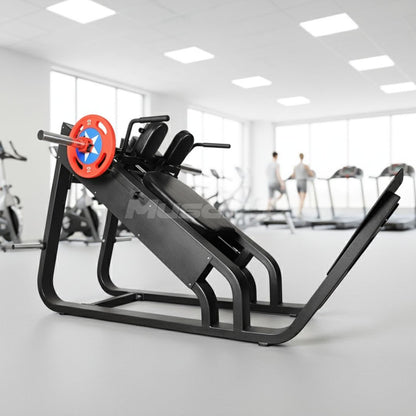 Excel Linear Hack Slide - Muscle D Fitness - Plate Load Hack Squat - Weight Storage Pegs - Safety Catch