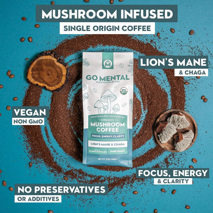 Organic Lion's Mane and Chaga Mushroom Coffee Dark Roast