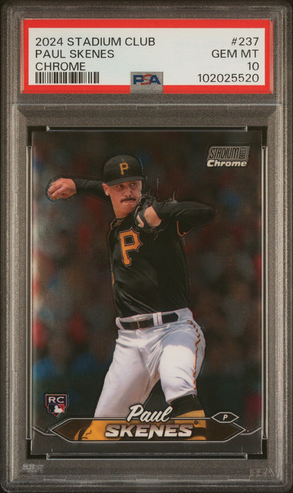 Graded 2024 Topps Stadium Club Paul Skenes #237 Chrome Rookie RC Baseball Card PSA 10 Gem Mint