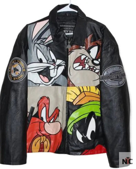 Looney Tunes Space Jam Cartoon Warner Bros Leather Jacket