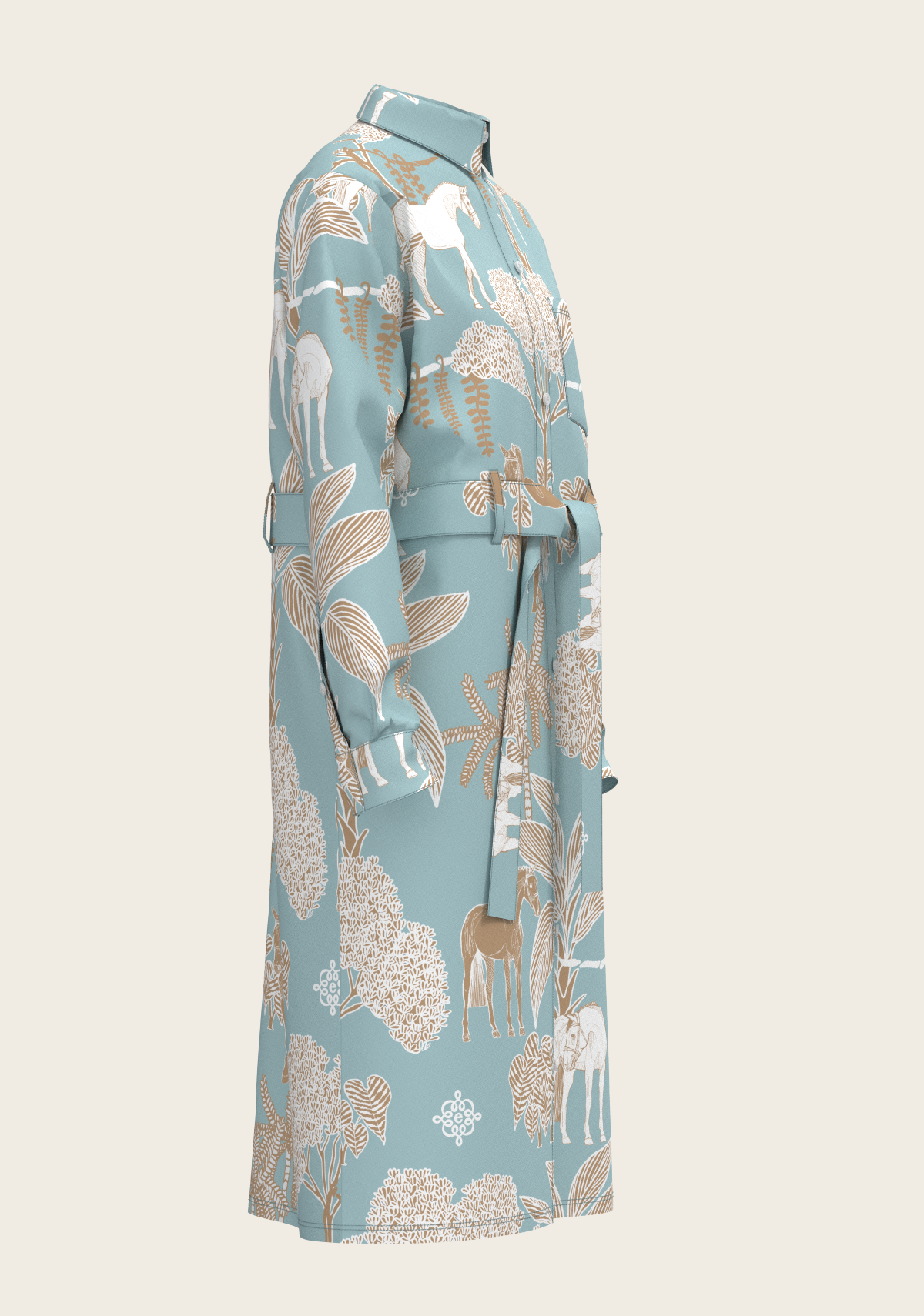  Island Horses on Sky Blue Long Sleeve Shirt Dress