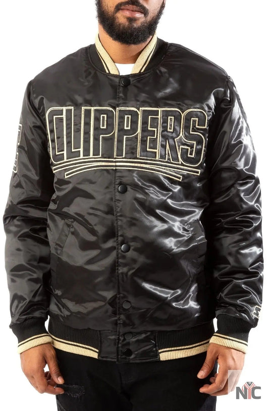 Los Angeles Clippers Black And Gold Satin Bomber Jacket