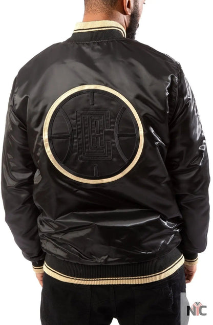 Los Angeles Clippers Black And Gold Satin Bomber Jacket