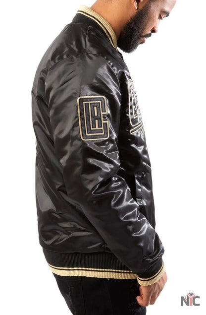Los Angeles Clippers Black And Gold Satin Bomber Jacket