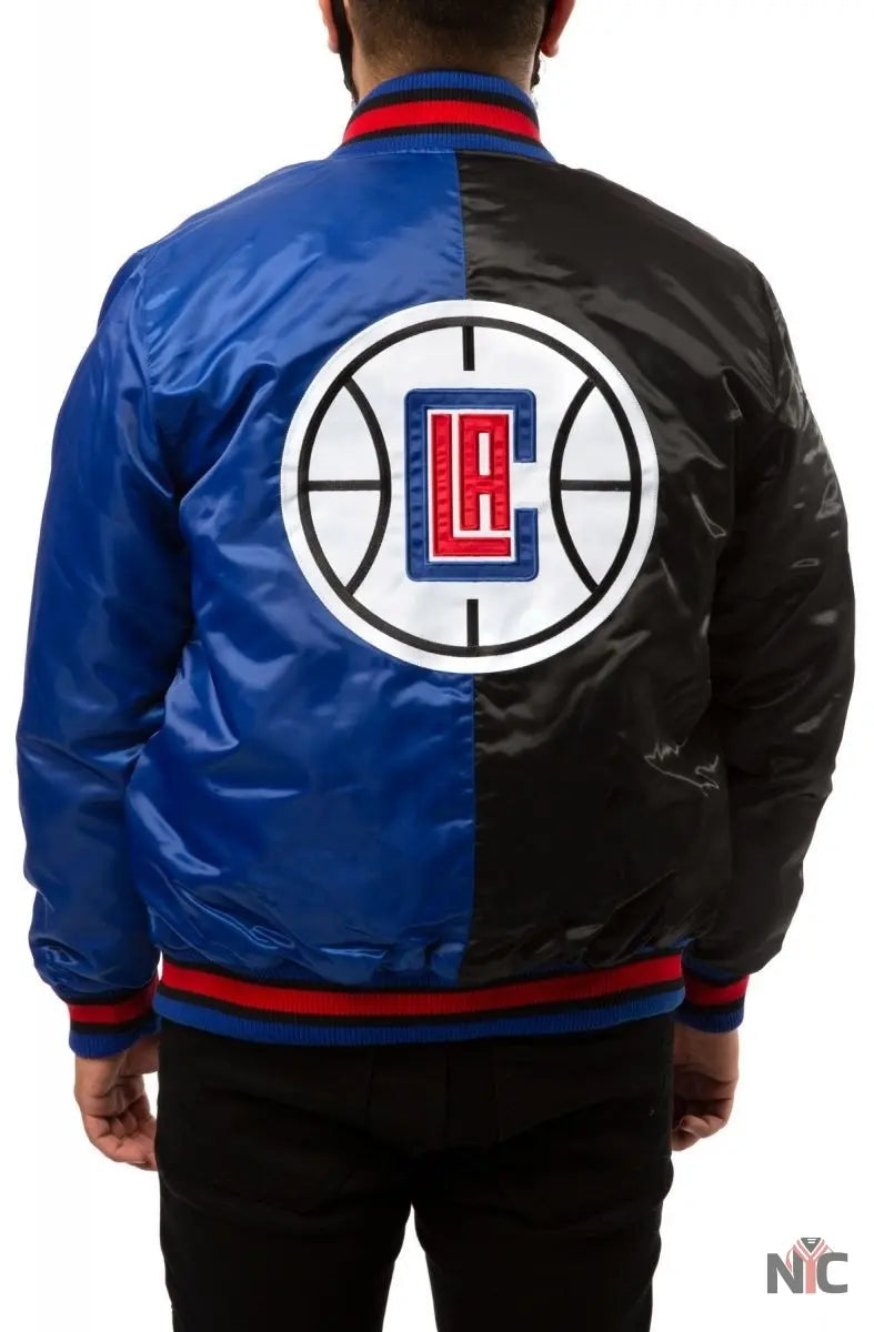 Los Angeles Clippers Black Blue Satin Bomber Jacket