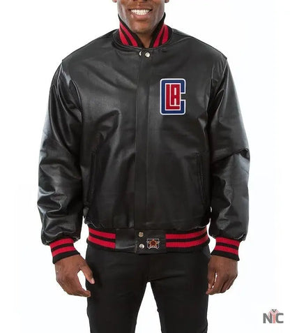 Los Angeles Clippers Black Leather Varsity Jacket