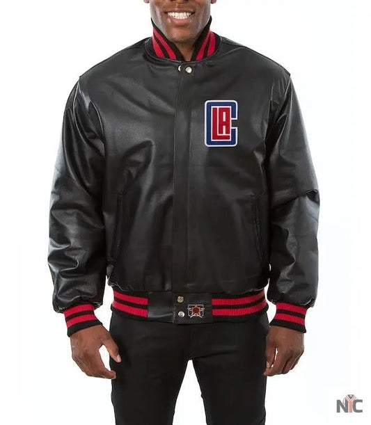 Los Angeles Clippers Black Leather Varsity Jacket