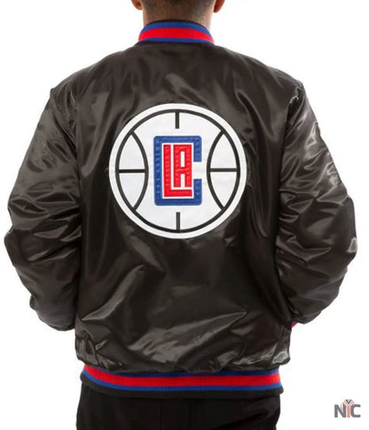 Los Angeles Clippers Black Satin Bomber Jacket