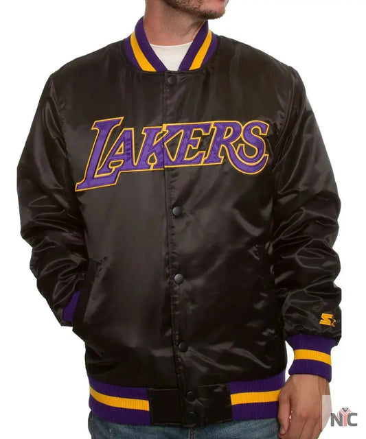 Los Angeles Lakers Black Bomber Satin Jacket