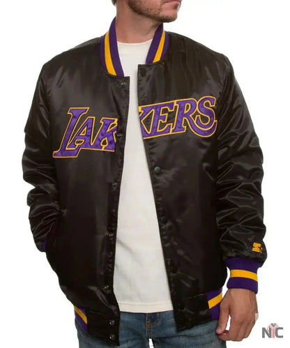 Los Angeles Lakers Black Bomber Satin Jacket