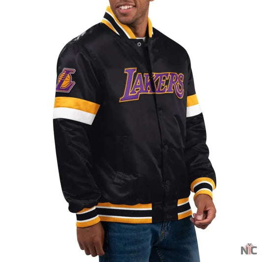 Los Angeles Lakers Home Game Black Satin Varsity Jacket