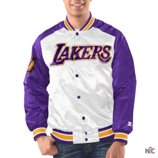 Los Angeles Lakers Renegade White & Purple Satin Jacket