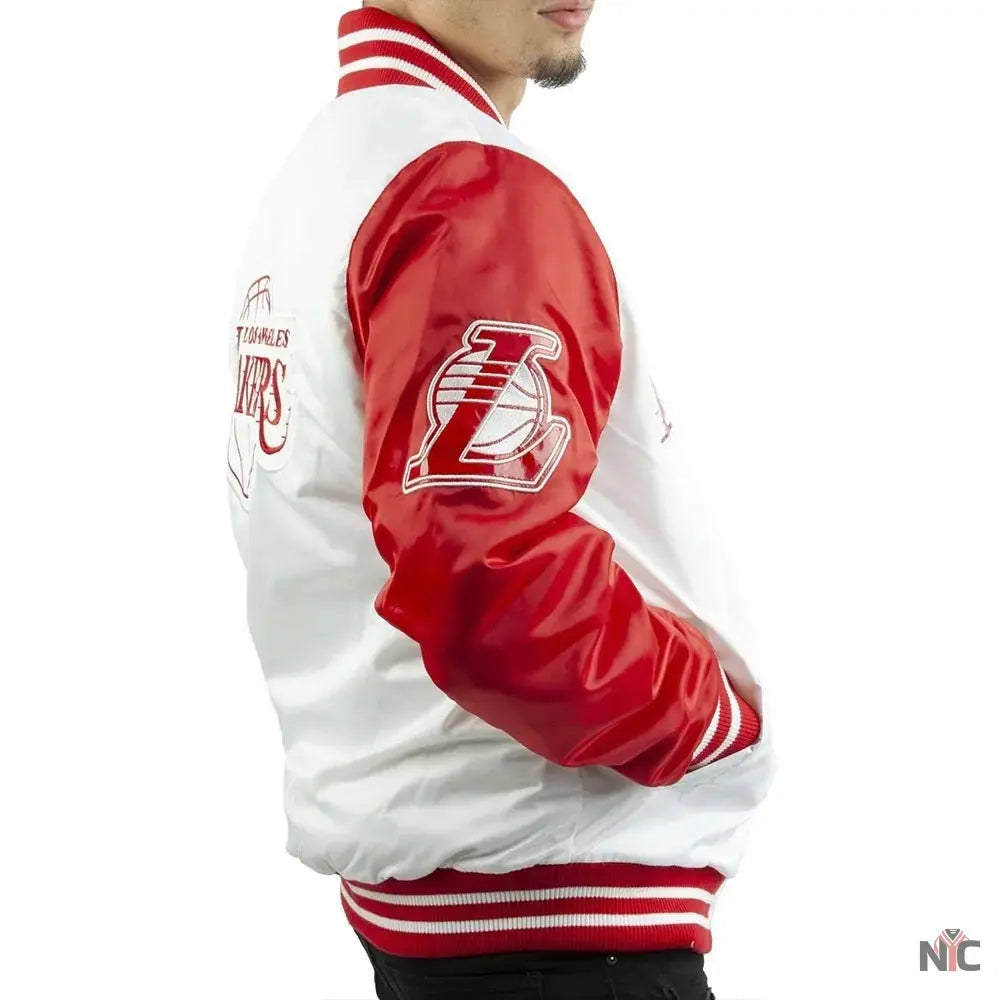 Los Angeles Lakers White And Red Satin Jacket