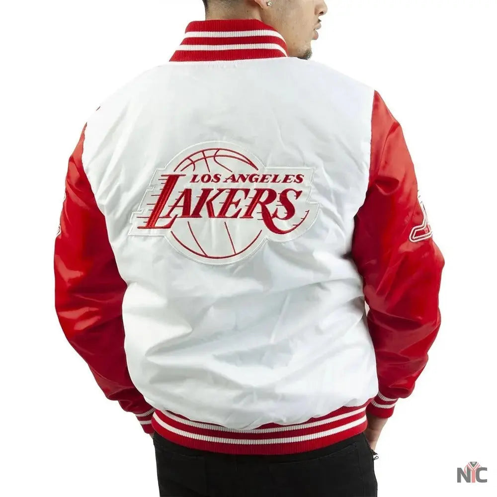 Los Angeles Lakers White And Red Satin Jacket