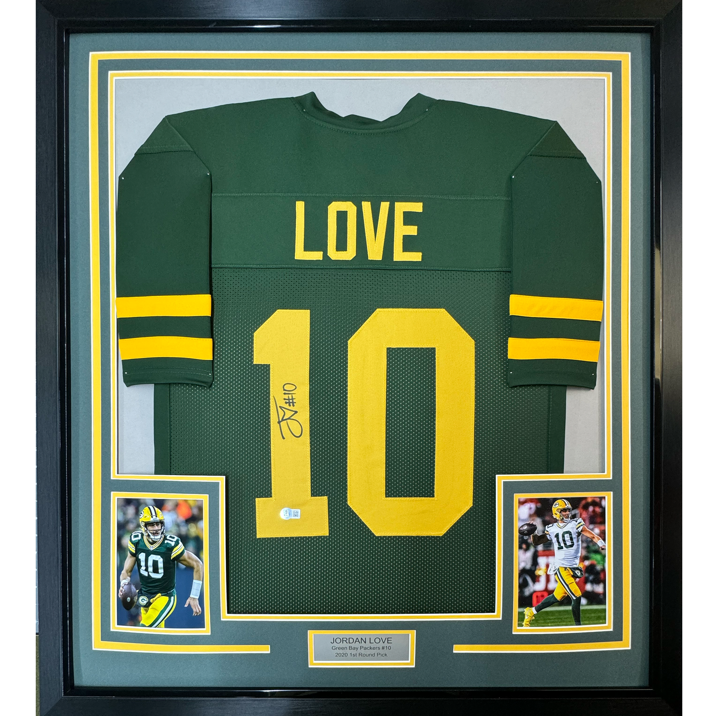 Framed Autographed/Signed Jordan Love 35x39 Green Bay Color Rush Football Jersey Beckett BAS COA