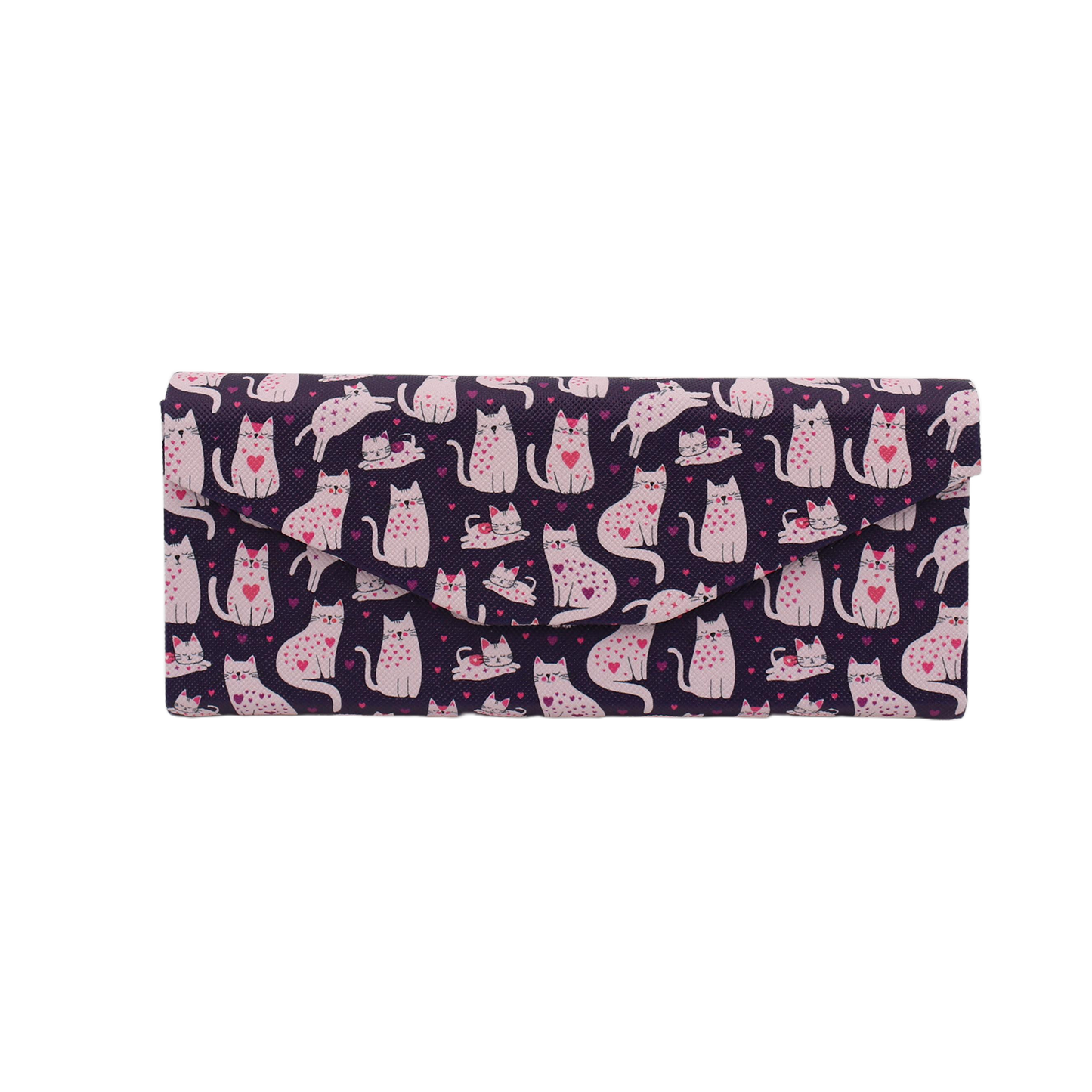 Lovely Cat Print Glasses Case - Vegan Leather Magic Folding Hard Case