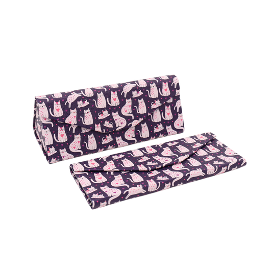 Lovely Cat Print Glasses Case - Vegan Leather Magic Folding Hard Case