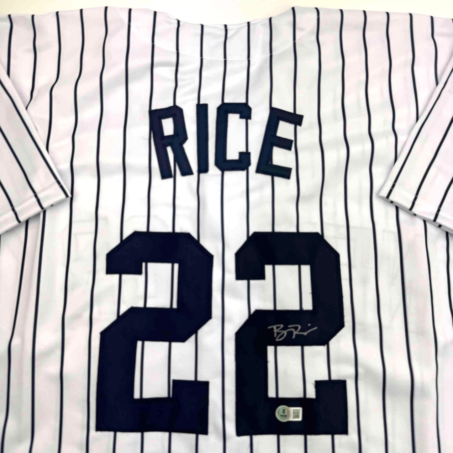 Autographed/Signed Ben Rice New York Pinstripe Baseball Jersey JSA COA