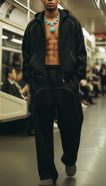 Luxury Tech Contrast-Stitched Fleece Sweatpants