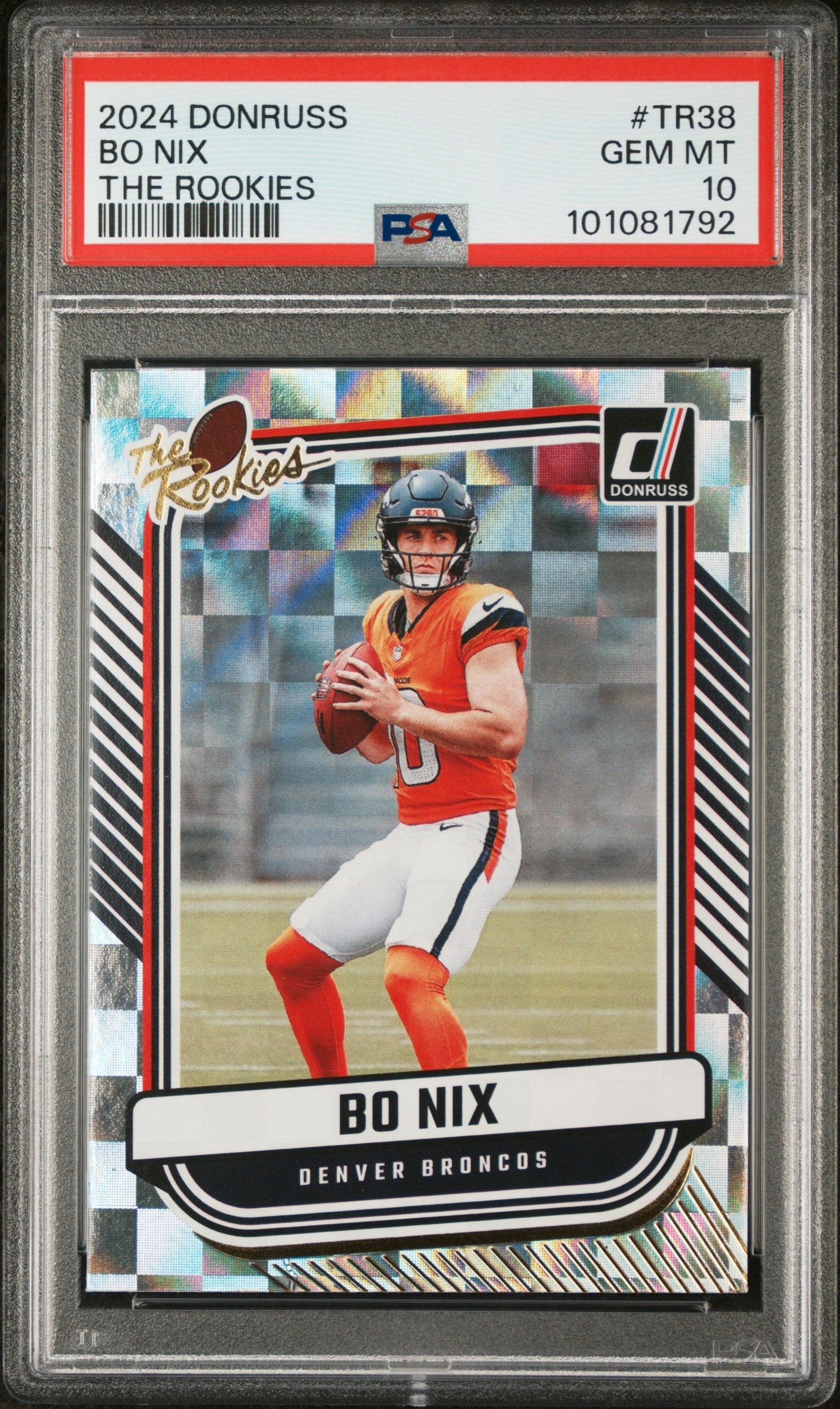 Graded 2024 Panini Donruss Bo Nix #TR38 The Rookies Rookie RC Football Card PSA 10 Gem Mint