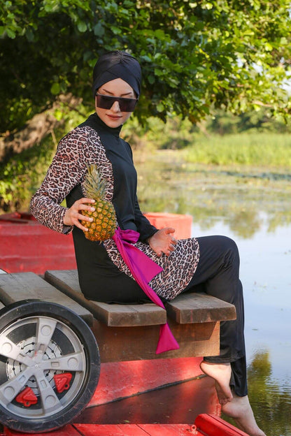 Lycra Black Burkini Modest Swimwear M2104