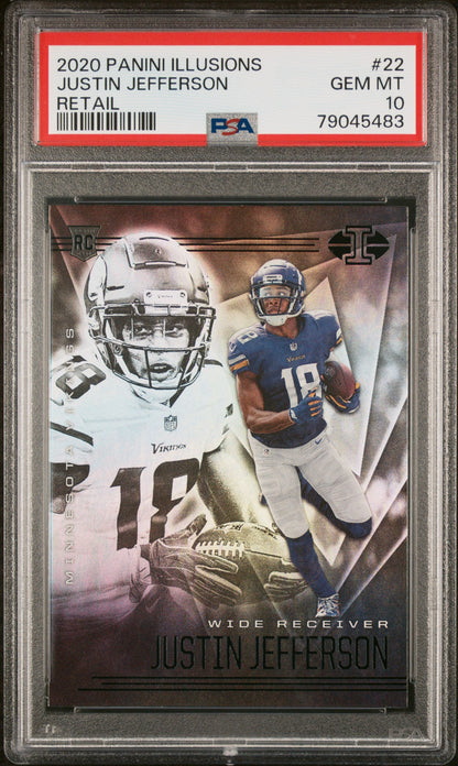 Graded 2020 Panini Illusions Justin Jefferson #22 Retail Rookie RC Football Card PSA 10 Gem Mint