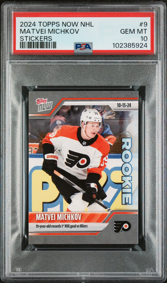 Graded 2024 Topps Now NHL Matvei Michkov #9 Stickers Rookie RC Hockey Card PSA 10 Gem Mint