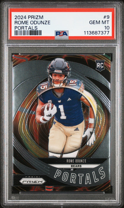 Graded 2024 Panini Prizm Rome Odunze #9 Portals Rookie RC Football Card PSA 10 Gem Mint