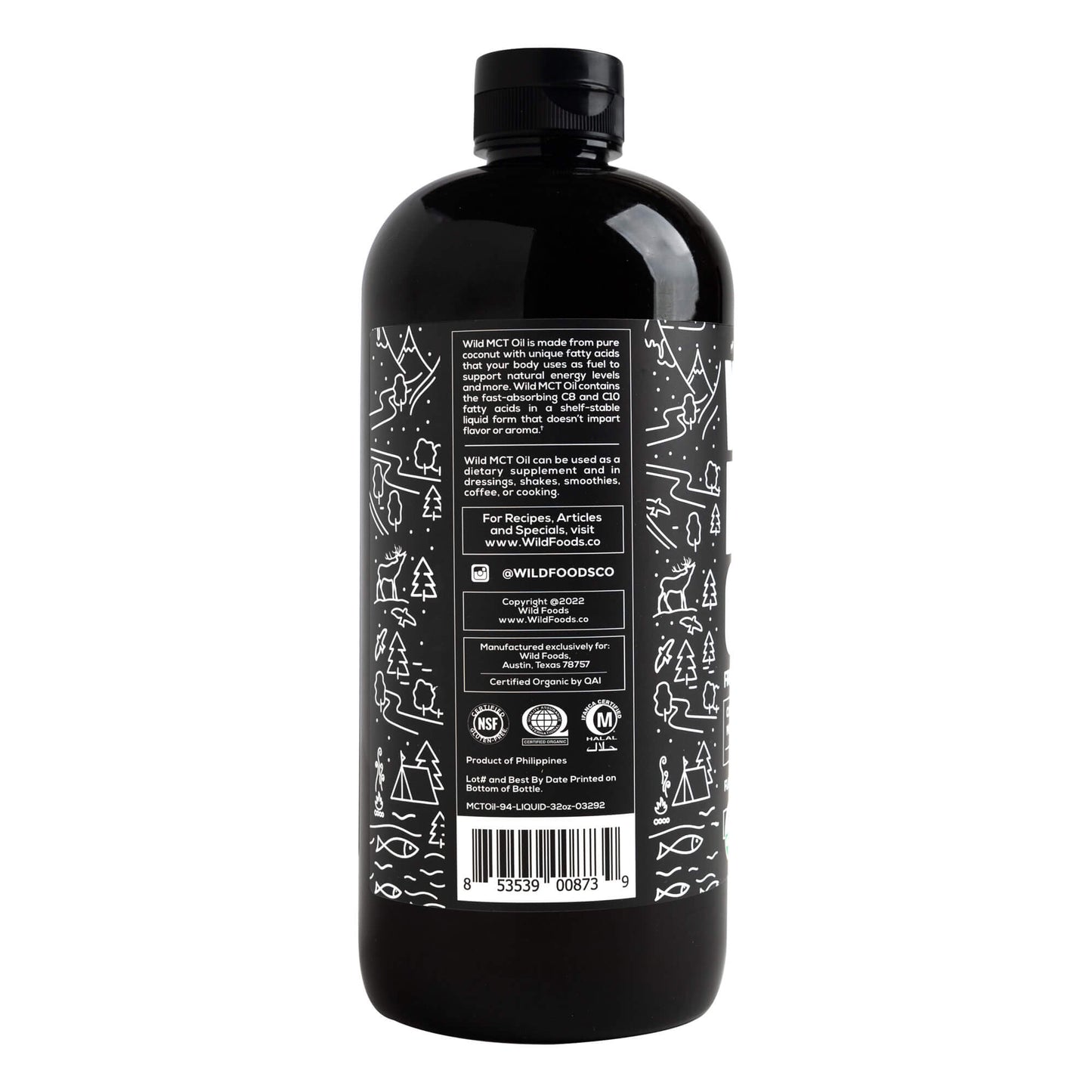 Wholesale case of 6 - Organic Wild MCT Oil 32oz from 100% Coconuts