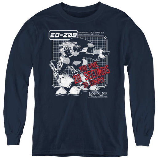 Robocop Ed 209 Long Sleeve Kids Youth T Shirt Navy Blue Officially Licensed