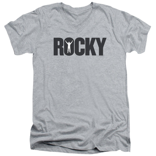 Rocky Logo Mens Slim Fit V-Neck T Shirt Athletic Heather Officially Licensed