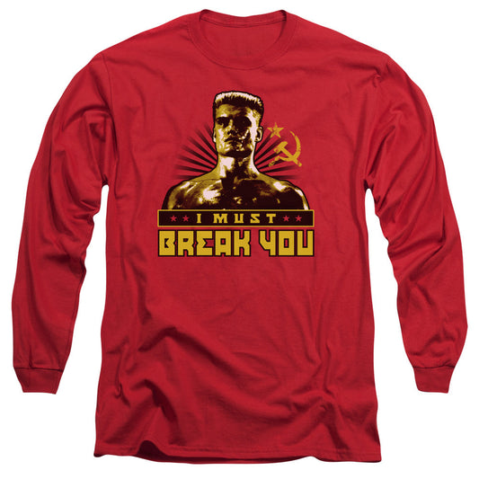 Rocky IV I Must Break Mens Long Sleeve Shirt Red Officially Licensed