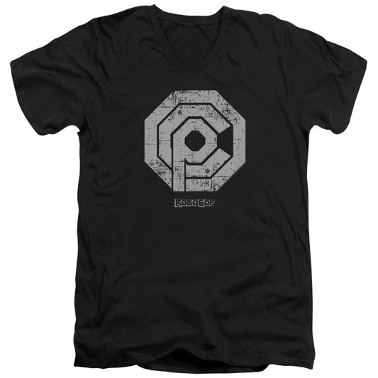 Robocop Distressed Ocp Logo Mens Slim Fit V-Neck T Shirt Black Officially Licensed