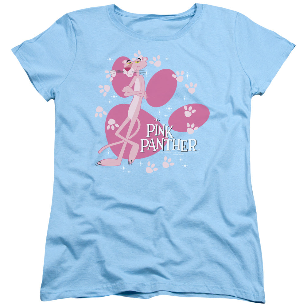Pink Panther Walk All Over Womens T Shirt Light Blue Officially Licensed