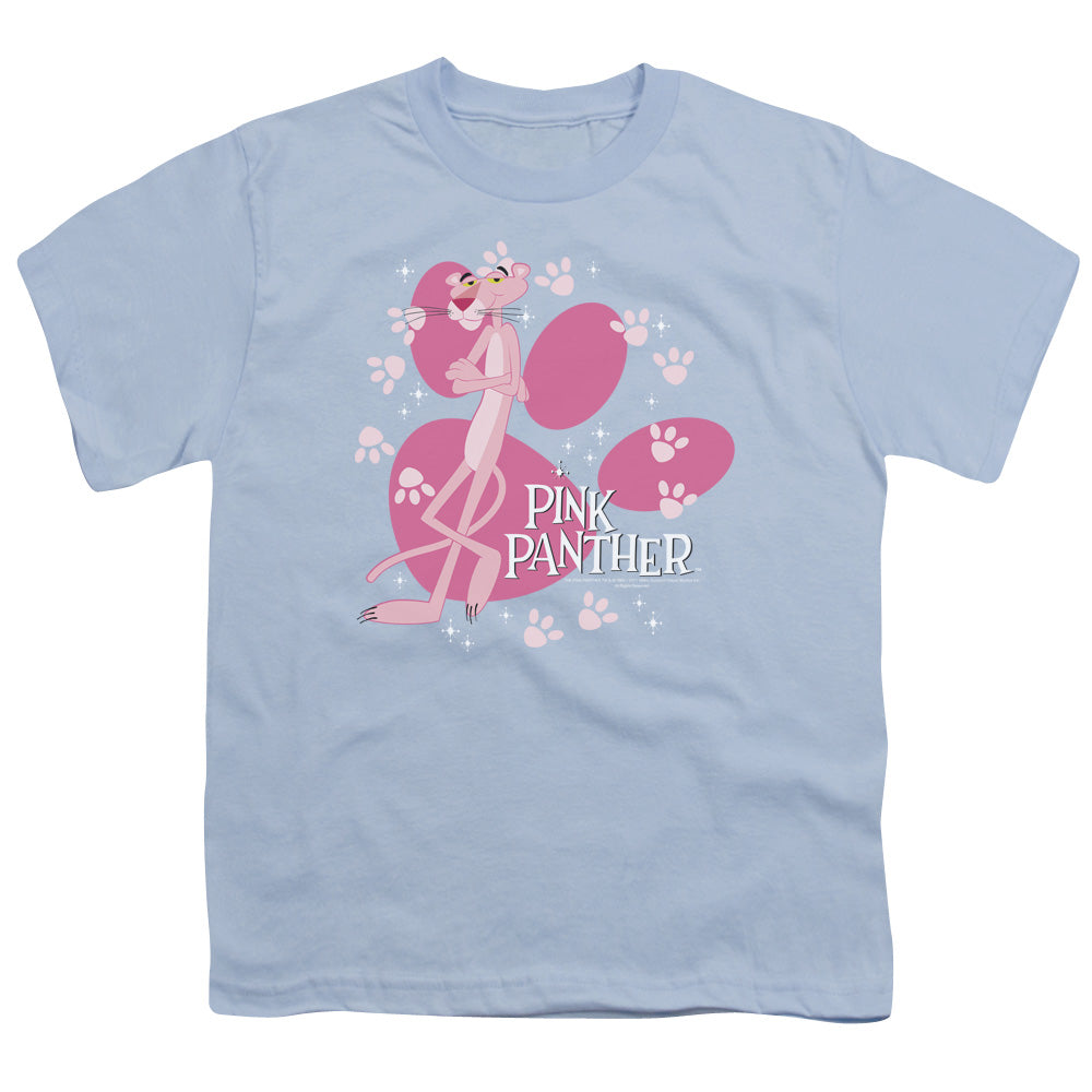 Pink Panther Walk All Over Kids Youth T Shirt Light Blue Officially Licensed