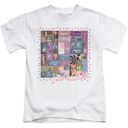 Pink Panther Vintage Titles Juvenile Kids Youth T Shirt White Officially Licensed