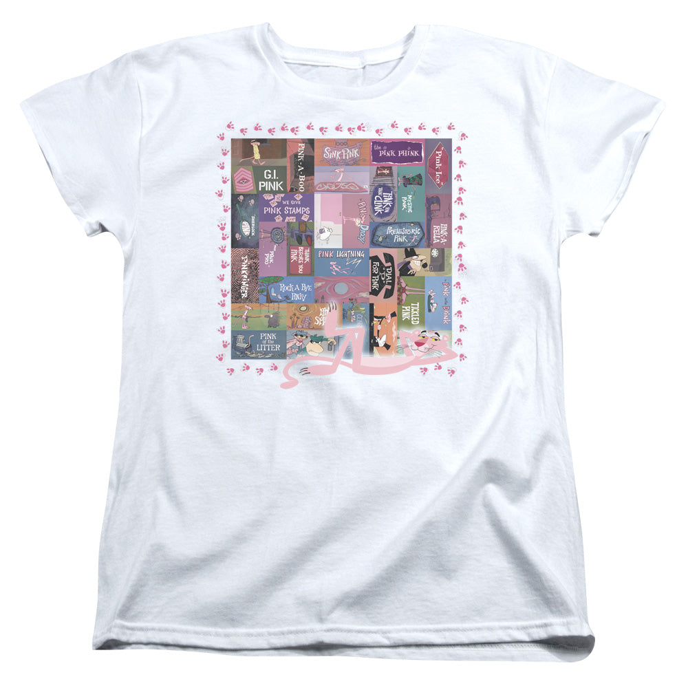 Pink Panther Vintage Titles Womens T Shirt White Officially Licensed