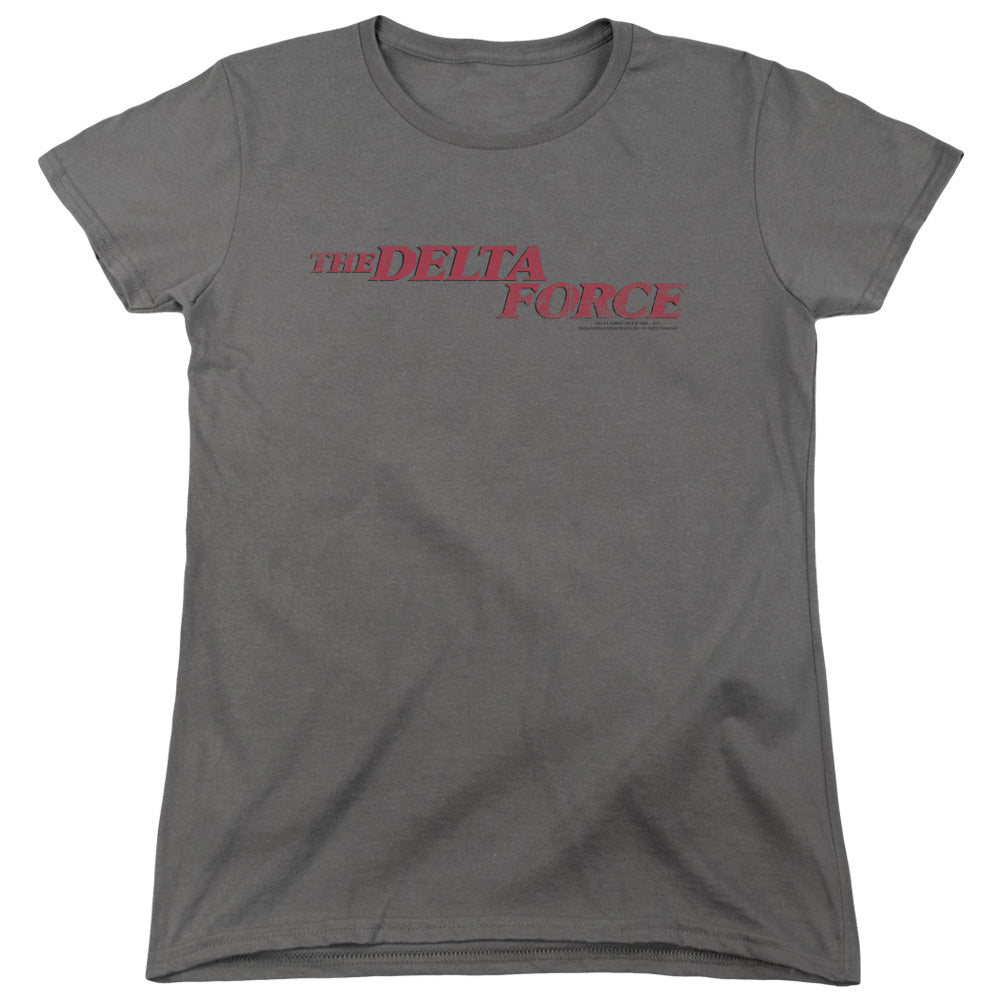 Delta Force Distressed Logo Womens T Shirt Charcoal Officially Licensed