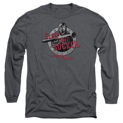 Delta Force Sleep Tight Mens Long Sleeve Shirt Charcoal Officially Licensed