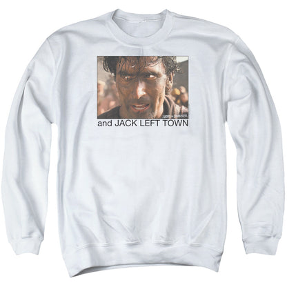 Army Of Darkness Jack Left Town Mens Crewneck Sweatshirt White Officially Licensed
