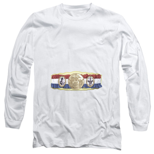 Rocky Championship Belt (Bottom Front) Mens Long Sleeve Shirt White Officially Licensed